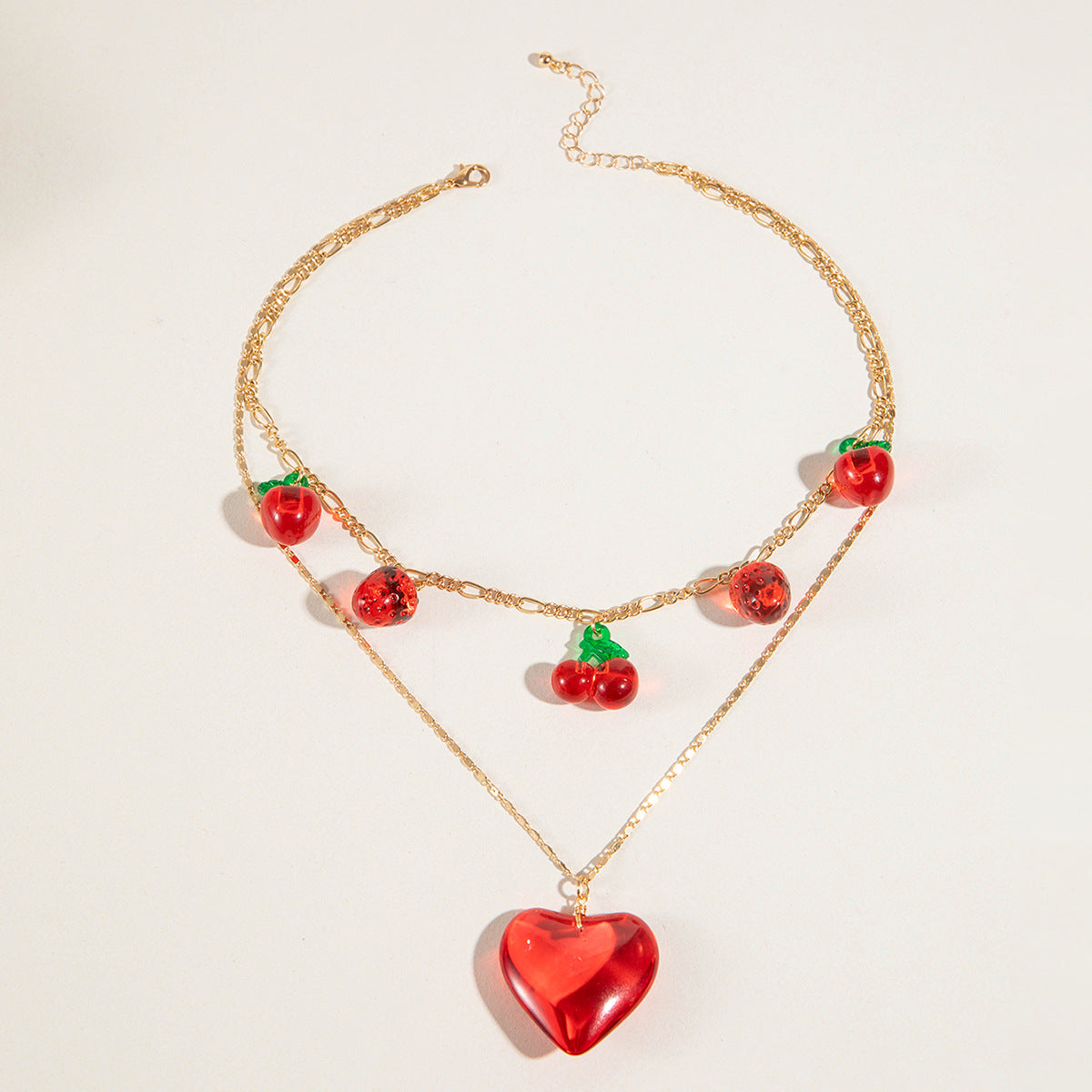 Wholesale Red Heart Geometric Crushed Stone Valentine' s Day Acrylic Necklace