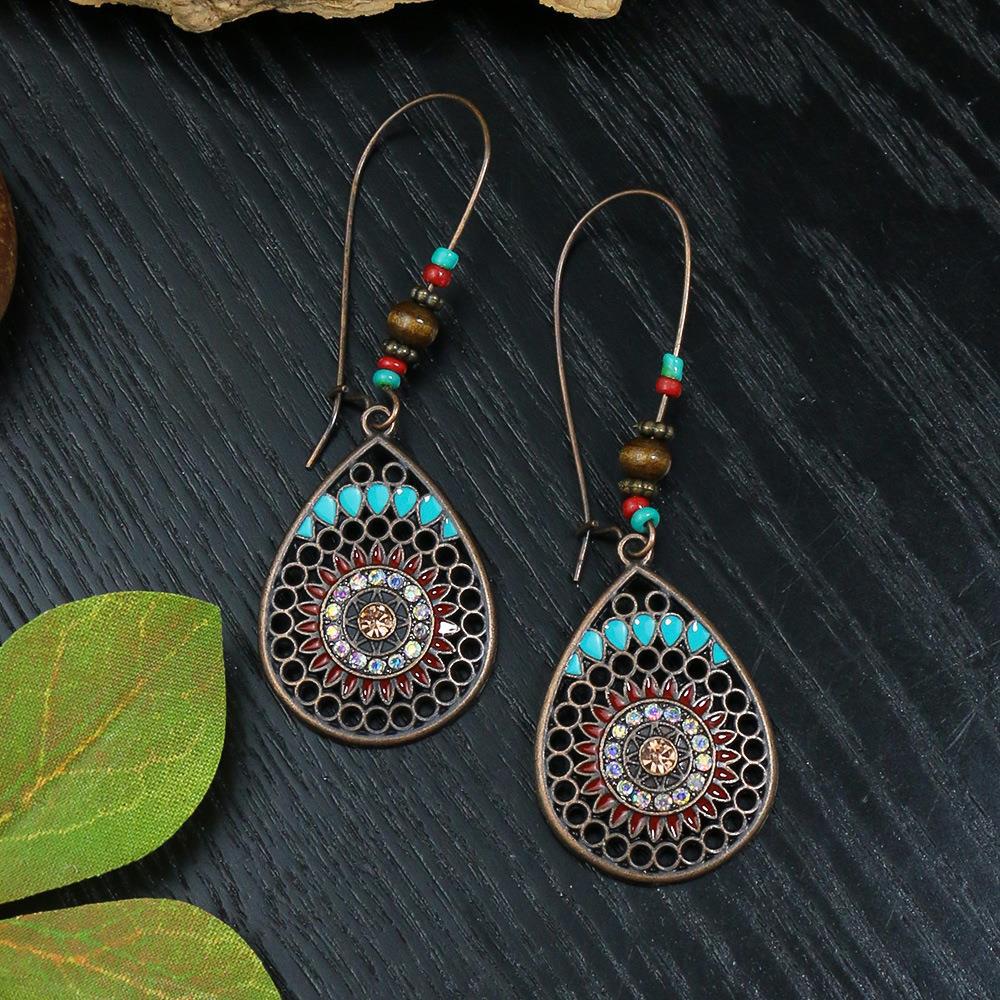 Wholesale Water Drop Exaggerated Retro Tassel Round Glaze Earrings