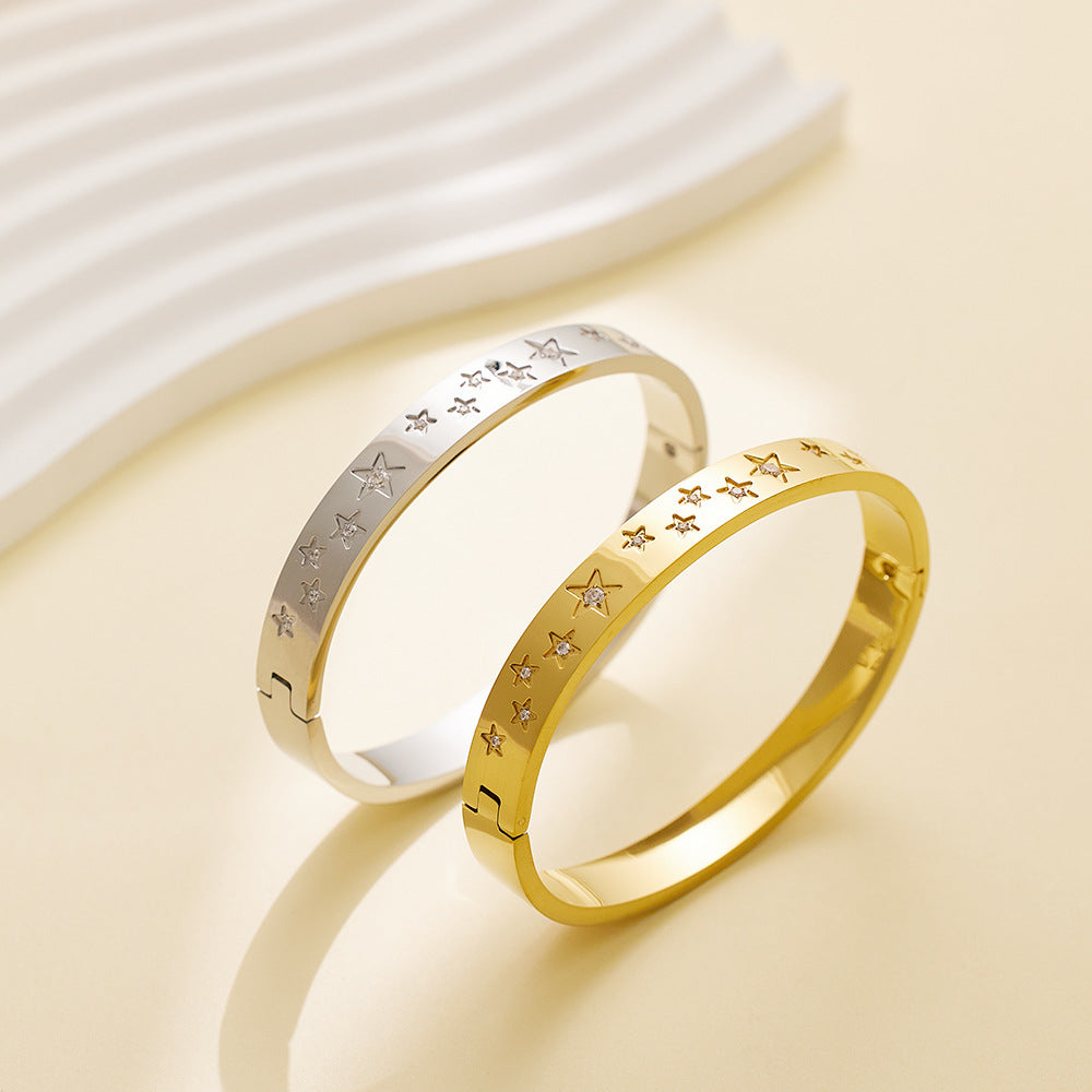 Wholesale Pentagram Zircon Titanium Steel Bracelet