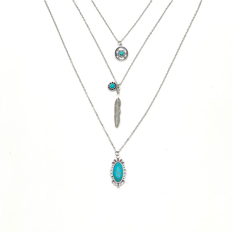 Wholesale Round Turquoise Multi-layer Alloy Necklace