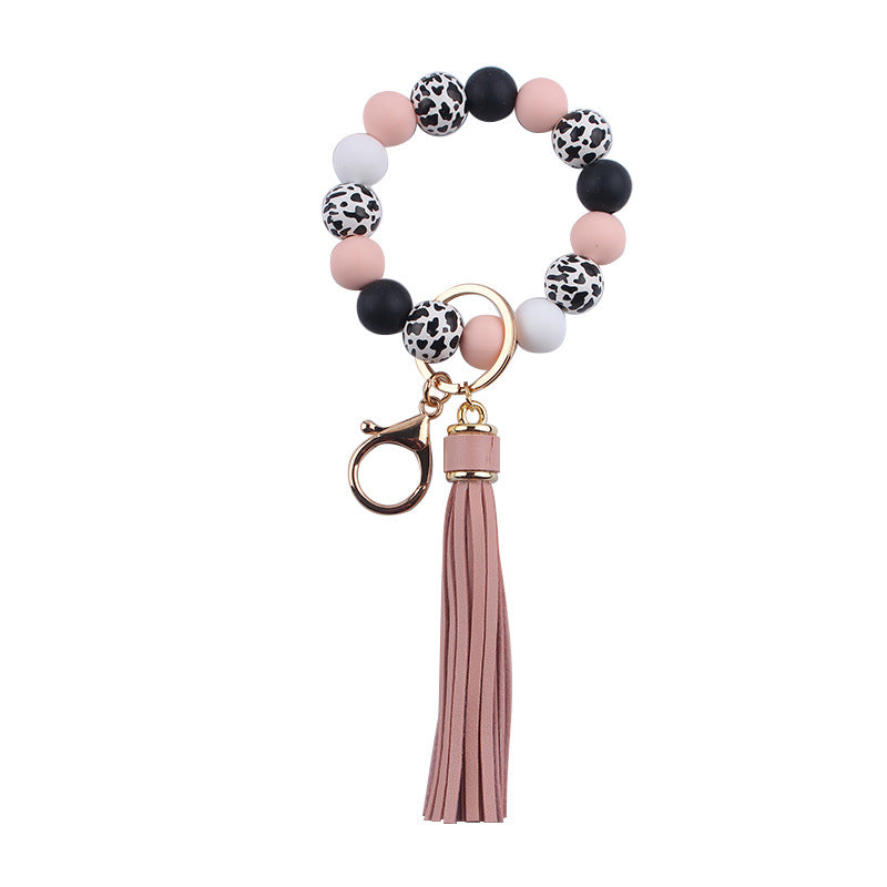 Wholesale Leather Tassel Silicone Beads Wooden Beads Bracelet Keychain
