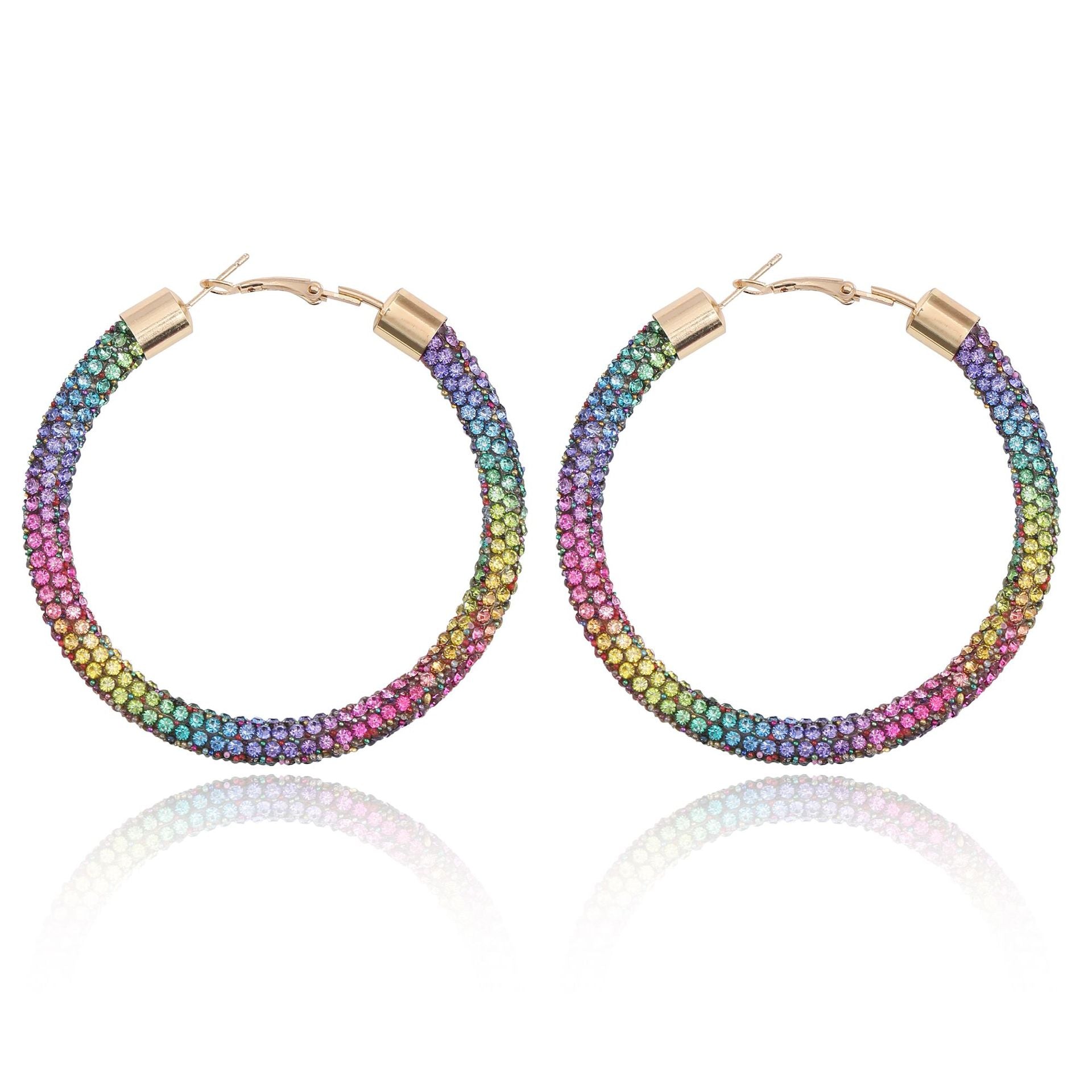 Wholesale Christmas Independence Day Gradient Color Broken Diamond Big Circle Earrings
