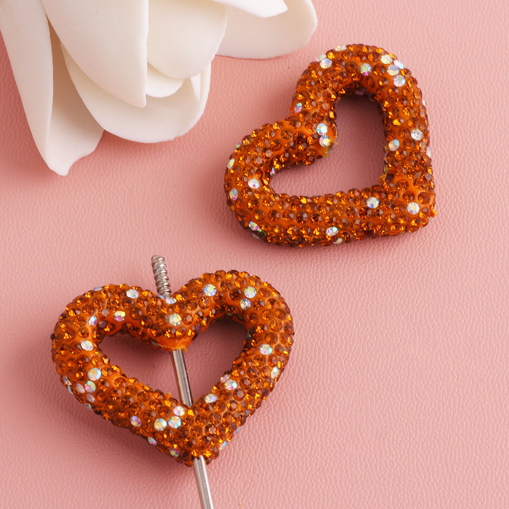 Wholesale 10pcs Hollow out heart-shaped water drill filled with clay straight hole beads
