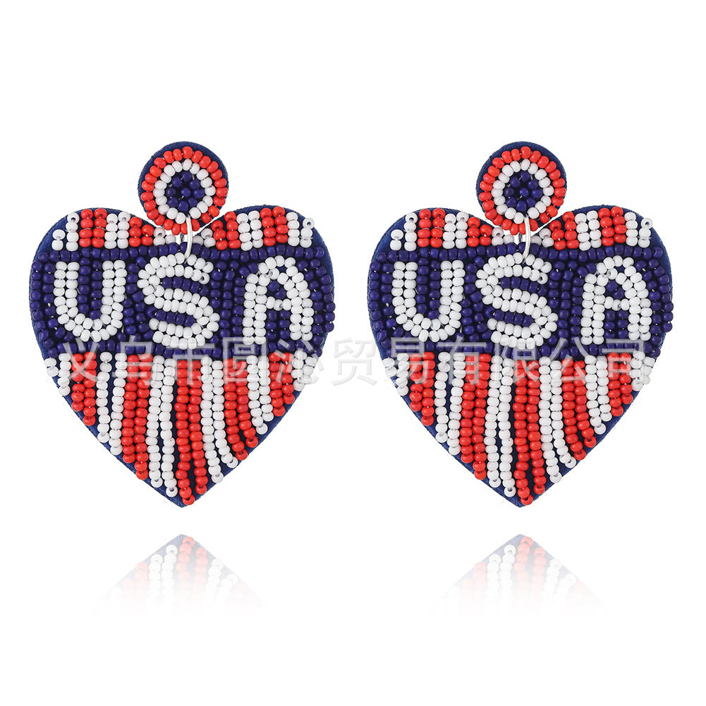 Wholesale American Independence Day Flag Rice Beads Earrings