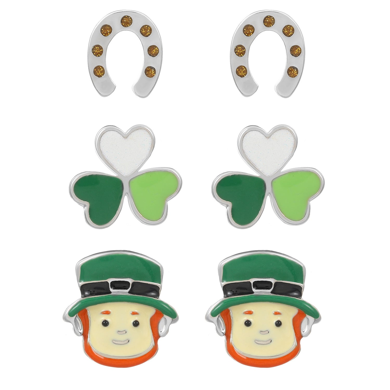 Wholesale St. Patrick's Day Irish Shamrock Hat Alloy Oil Dripping Three Piece Earrings Set