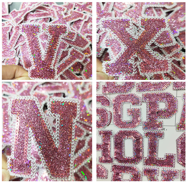 Wholesale 10pcs Pink English Alphabet Number Silver Number Embroidered Clothing Accessories Back Adhesive Patches FS