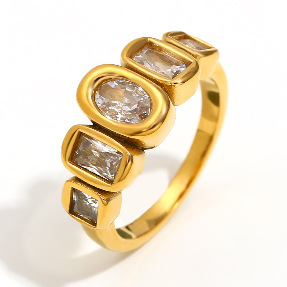 Wholesale Stainless steel 18K gold-plated geometric zircon ring