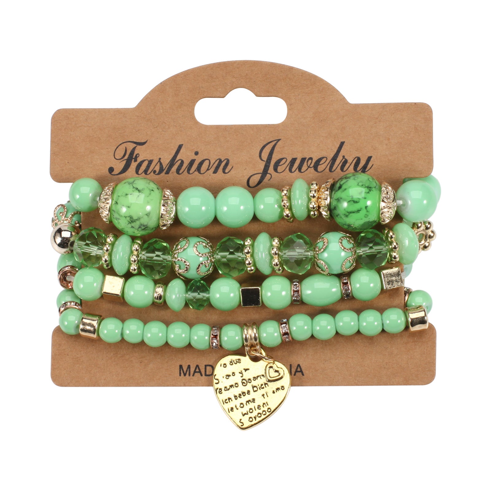 Wholesale Bohemian Beaded Heart Love Diamond Elastic Bracelet