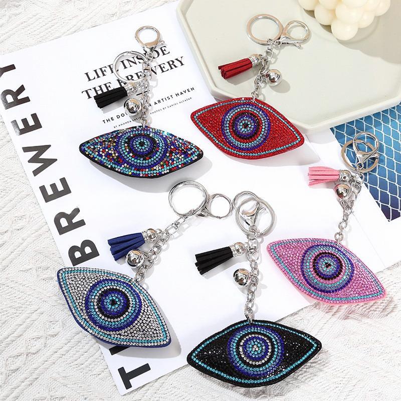Wholesale 12pcs velvet diamond devil evil eyes keychain small tassel