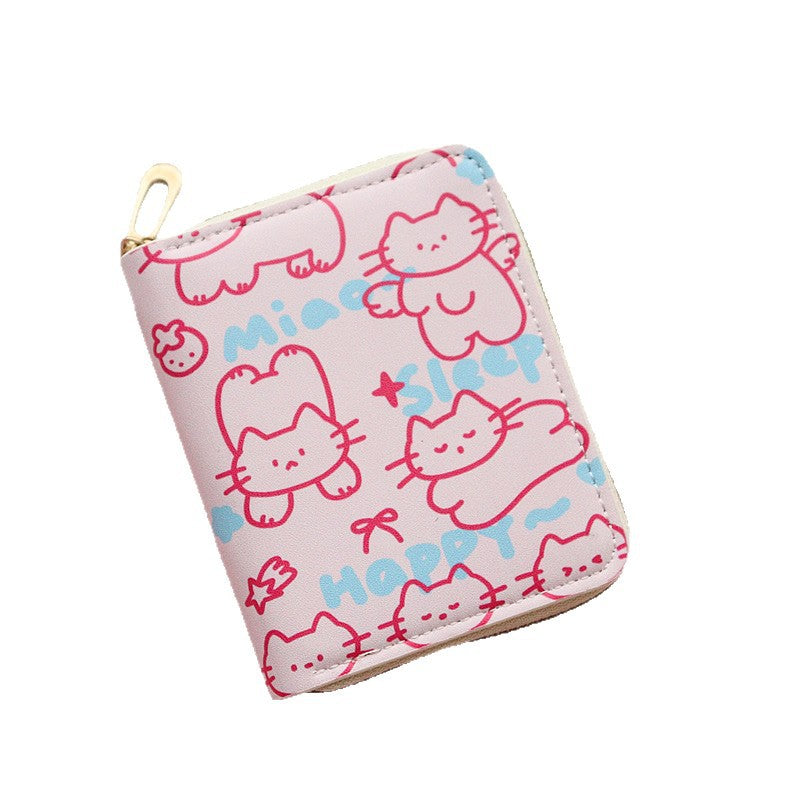 Wholesale  Short Zipper Cute Print Student Cartoon Cat Wallet
