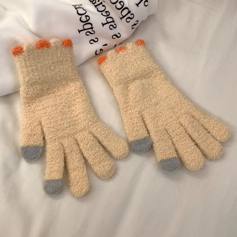 Wholesale Colorful Plush Fingerless Touch Screen Warm Winter Gloves