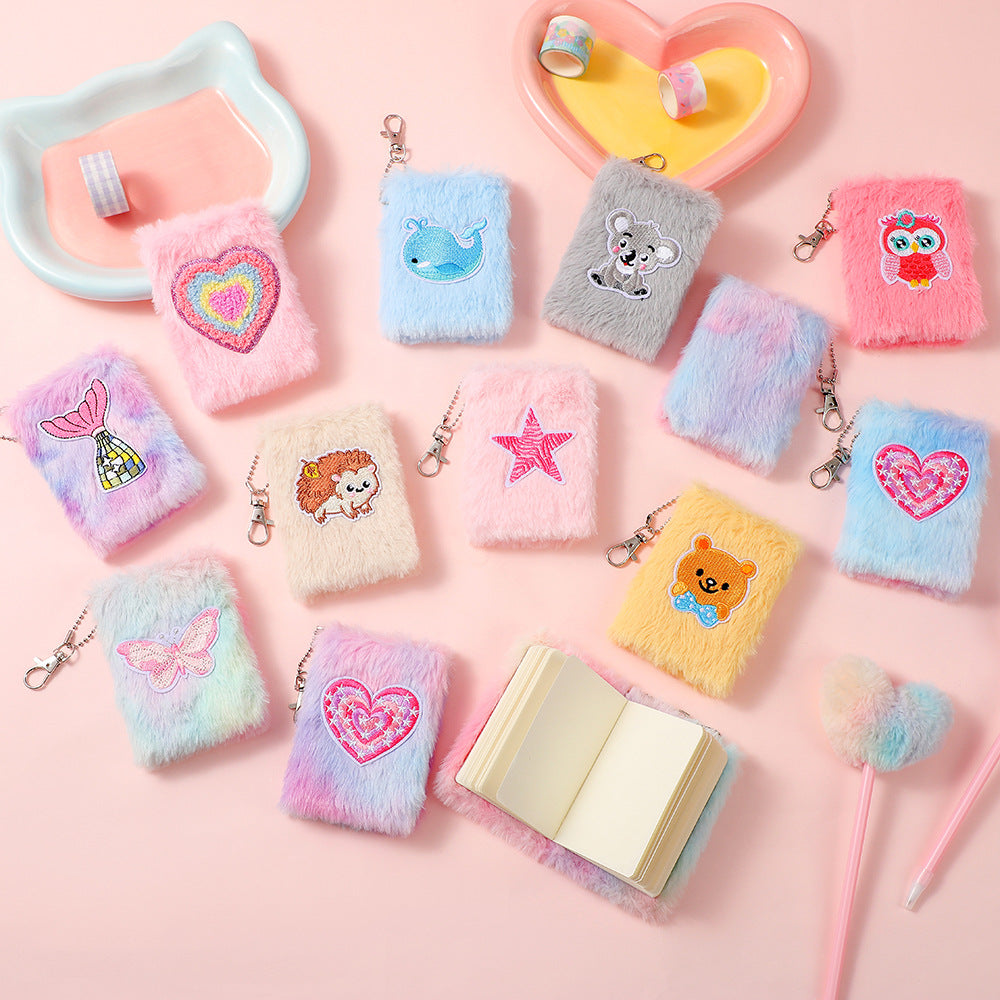 Wholesale Cartoon Embroidered Pocket Mini Plush Notebook