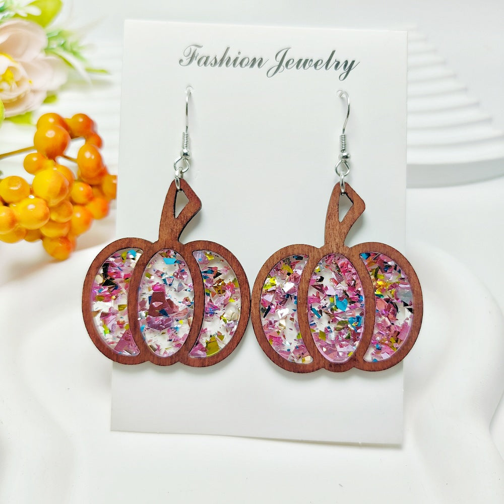 Wholesale Acrylic Simple Fashion Splicing Pumpkin Inlaid Earrings