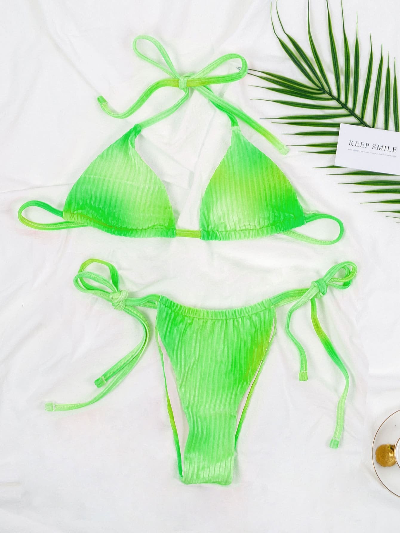 Wholesale Multicolor Knitted Velvet Gradient Two-piece Lace-Up Backless Swimwear