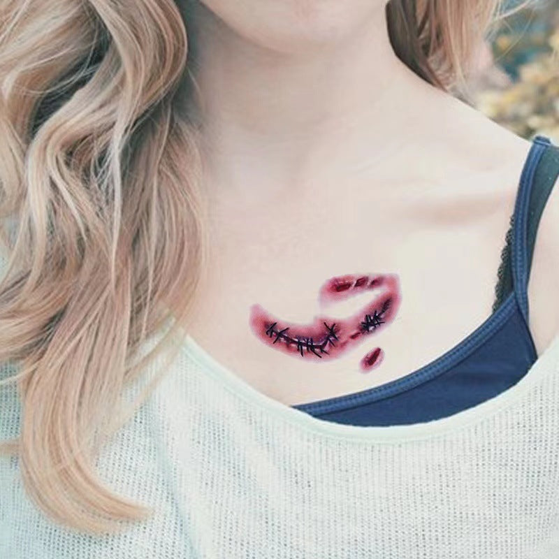 Wholesale 5pcs/pack Halloween Realistic Scar Tattoo Sticks Tooth Marks Scratches Stitch Wound Scars Horror Party Tattoo Sticks