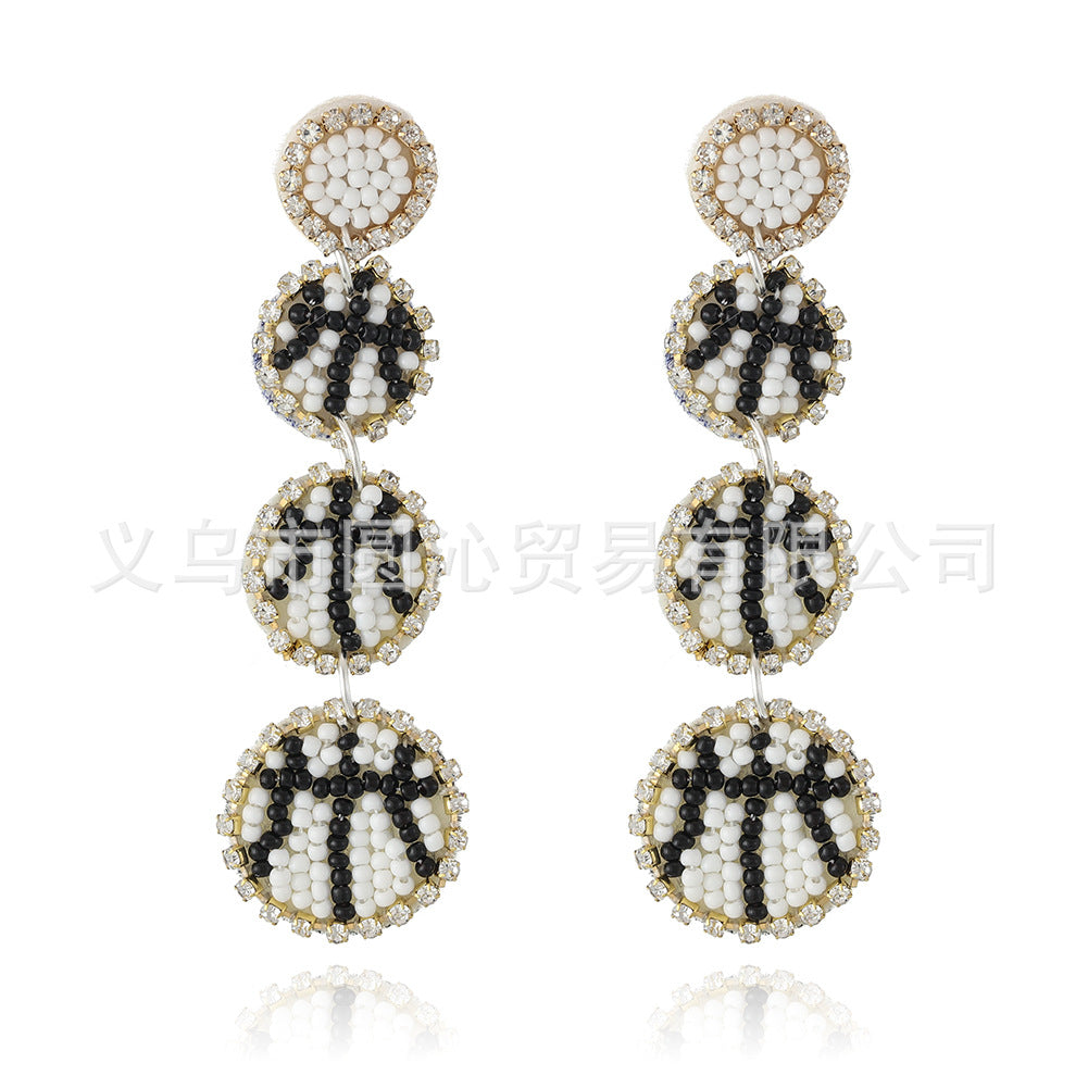 Wholesale Bohemian Ball Fabric Rice Bead Earrings