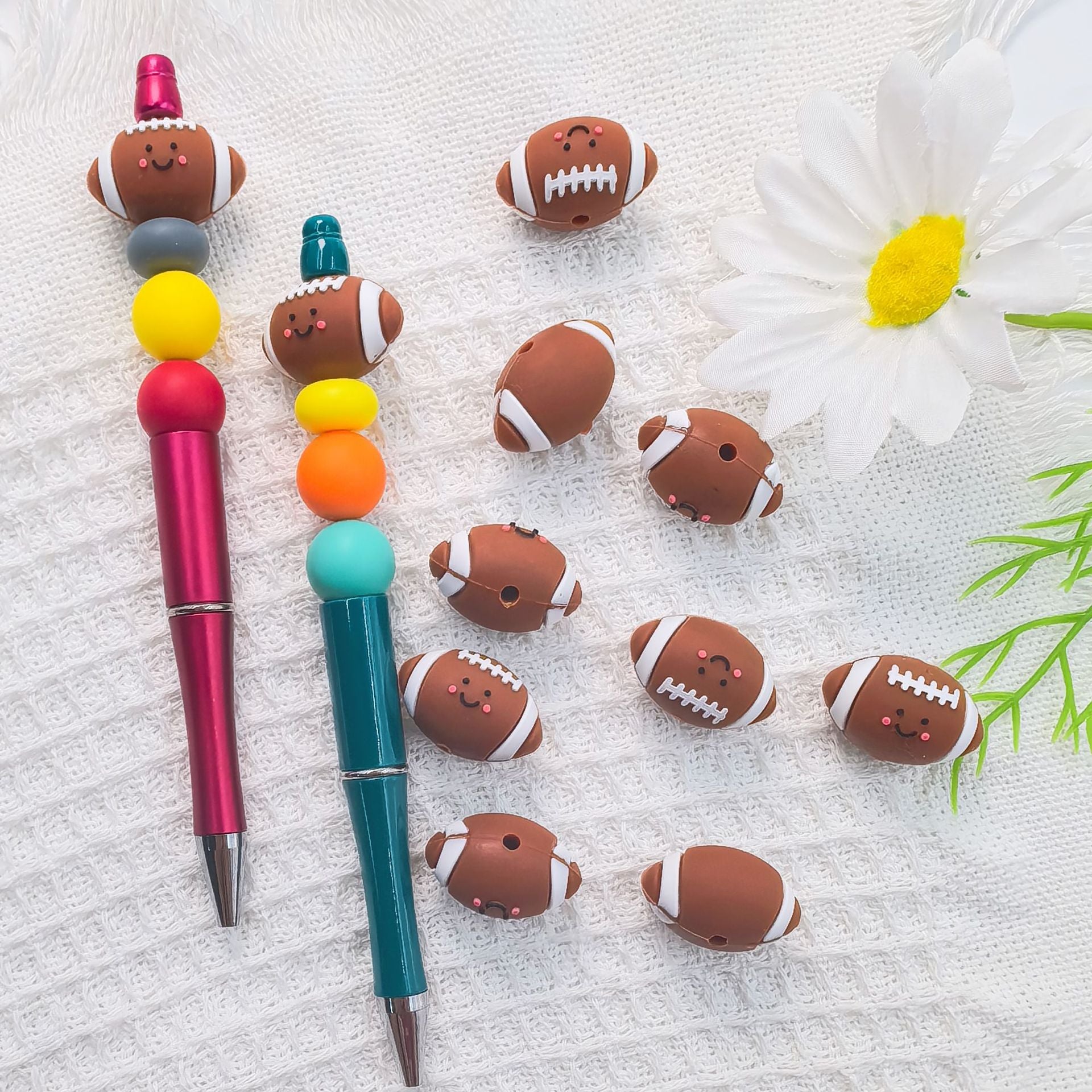 Wholesale 10pcs 3DThree-dimensional Silicone Cute Cartoon Rugby DIY Beads