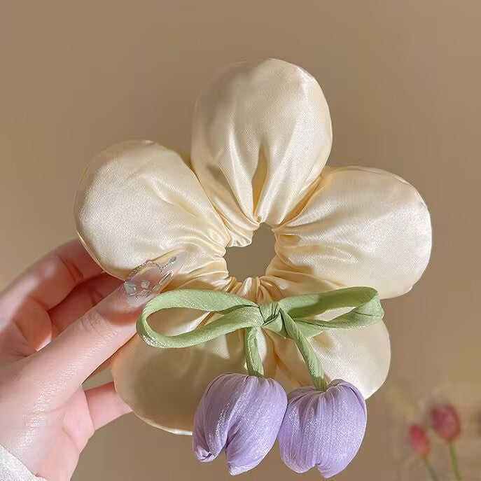 Wholesale oversized flower tulip hair rope cute large intestine hair ring sweet girl hair accessories mother gift