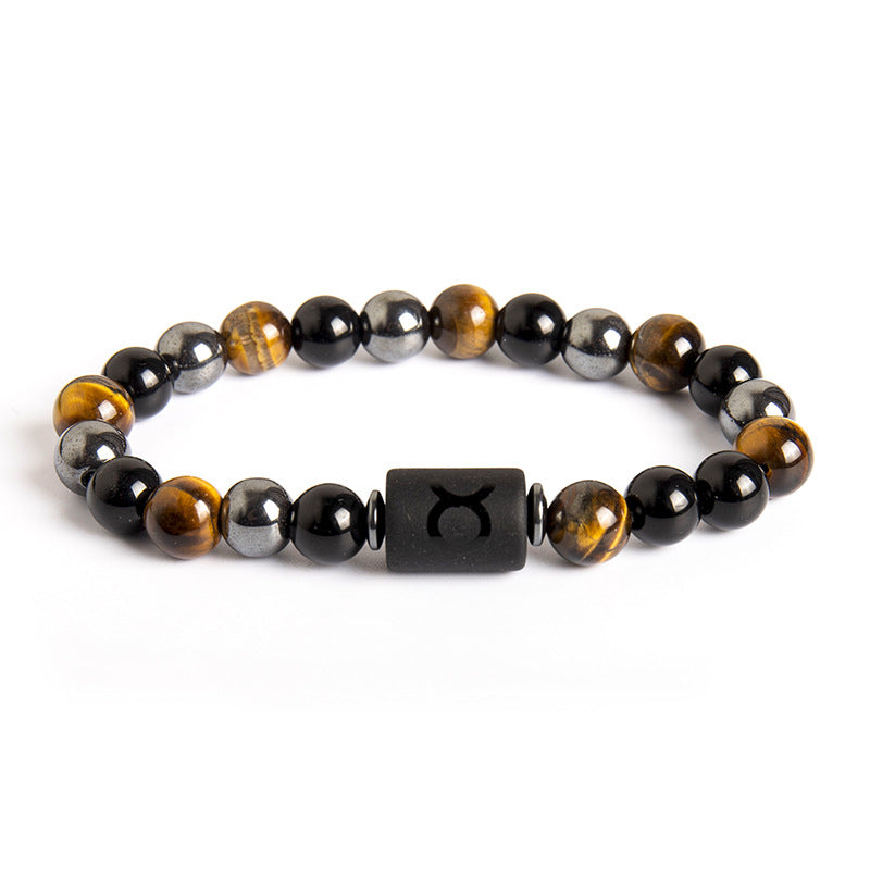 Wholesale Twelve Constellation Natural Tiger Eye Stone Handmade Bead Bracelet