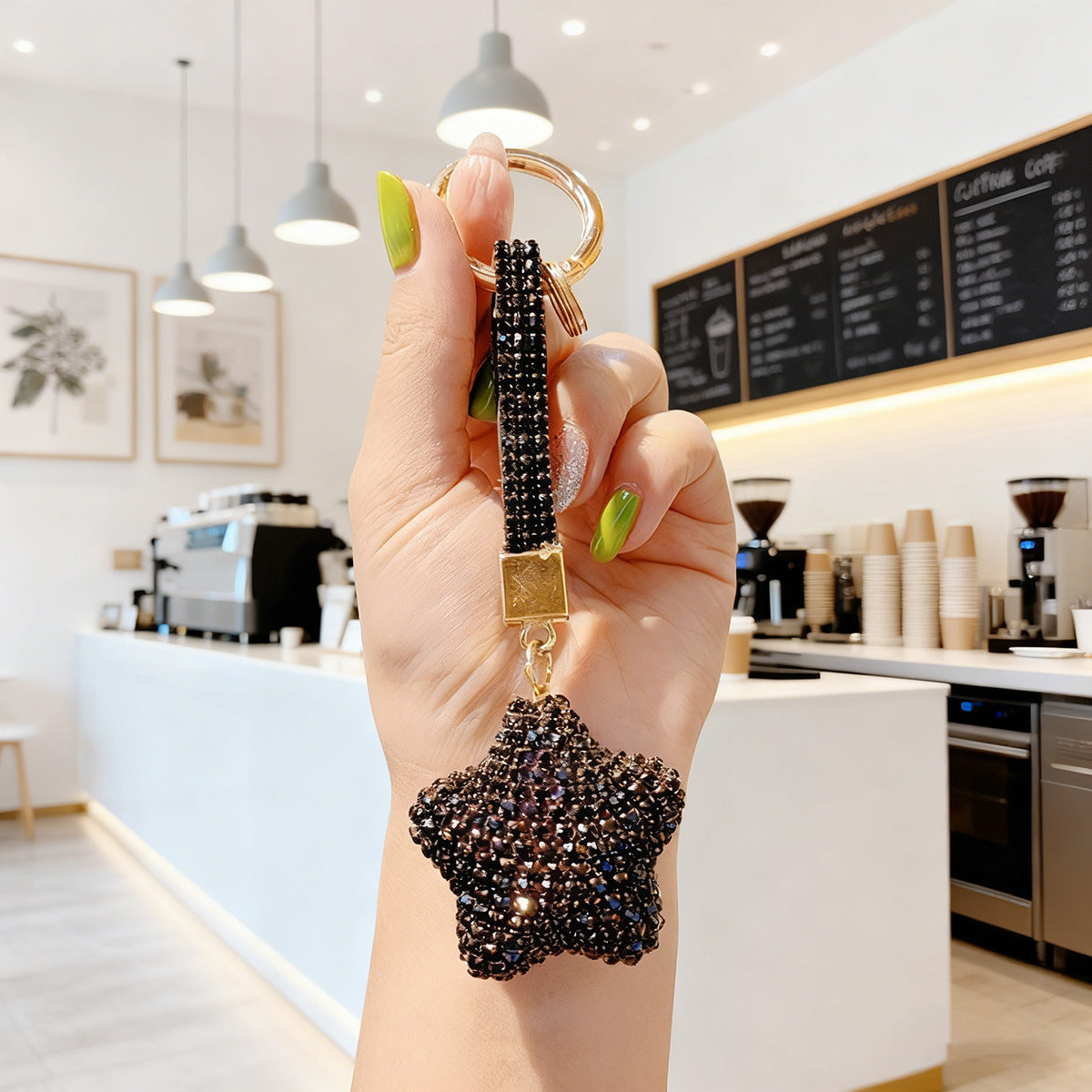 Wholesale Full Diamond Star Shining Water Diamond Pentagram Keychain