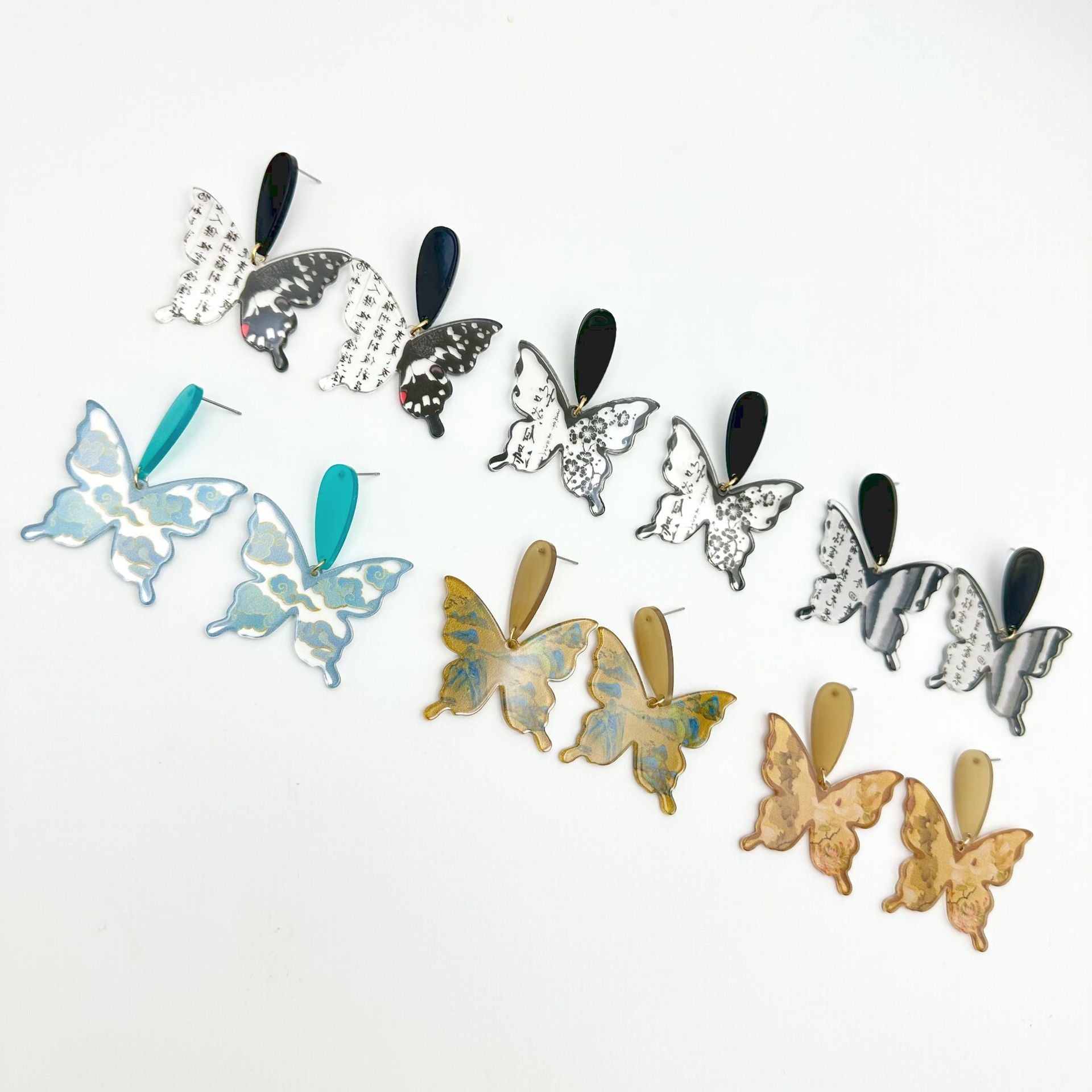 Wallesar Ink Butterfly Calligraphy Antique Earrings