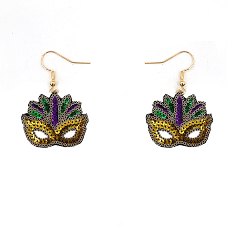 Wholesale Carnival Sequin Gold Purple Green Feather Accessories Earrings