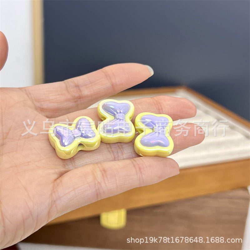 Wholesale 10pcs UV Color Plated Double Color Bow Acrylic Beads