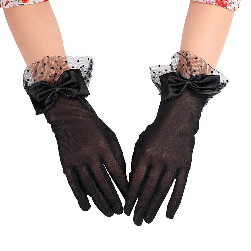 Wholesale Polka dot mesh black lace bow gloves