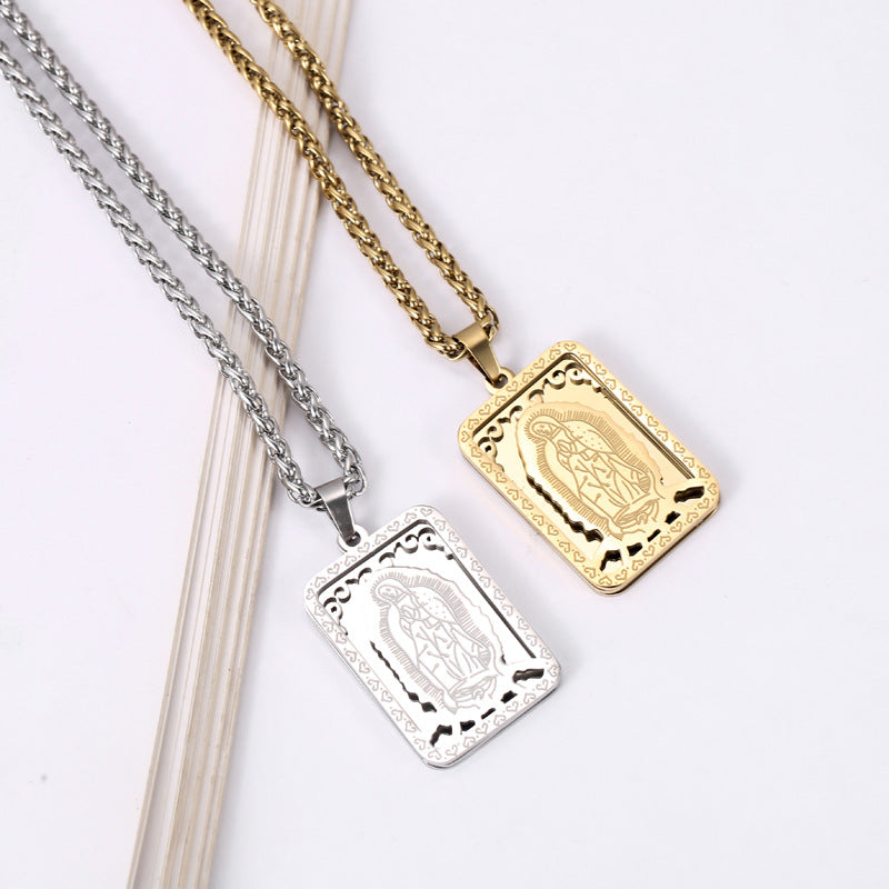Wholesale Vintage Square Virgin Mary Prayer Necklace Medal for Men and Women