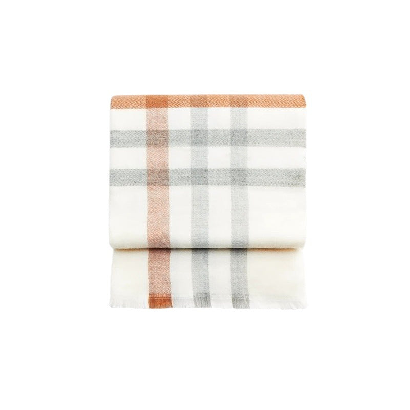Wholesale Gray and White Plaid Imitation Cashmere Thickened Warm Scarves