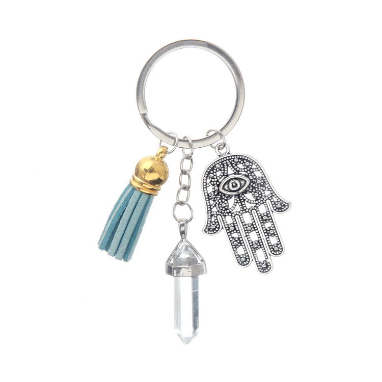 Wholesale Hand Palm Tassel Multicolor Crystal Hexagon Pillar Accessories Alloy Keychains