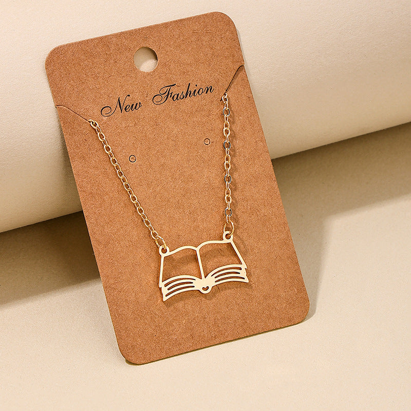 Wholesale ins style metal hollow book necklace