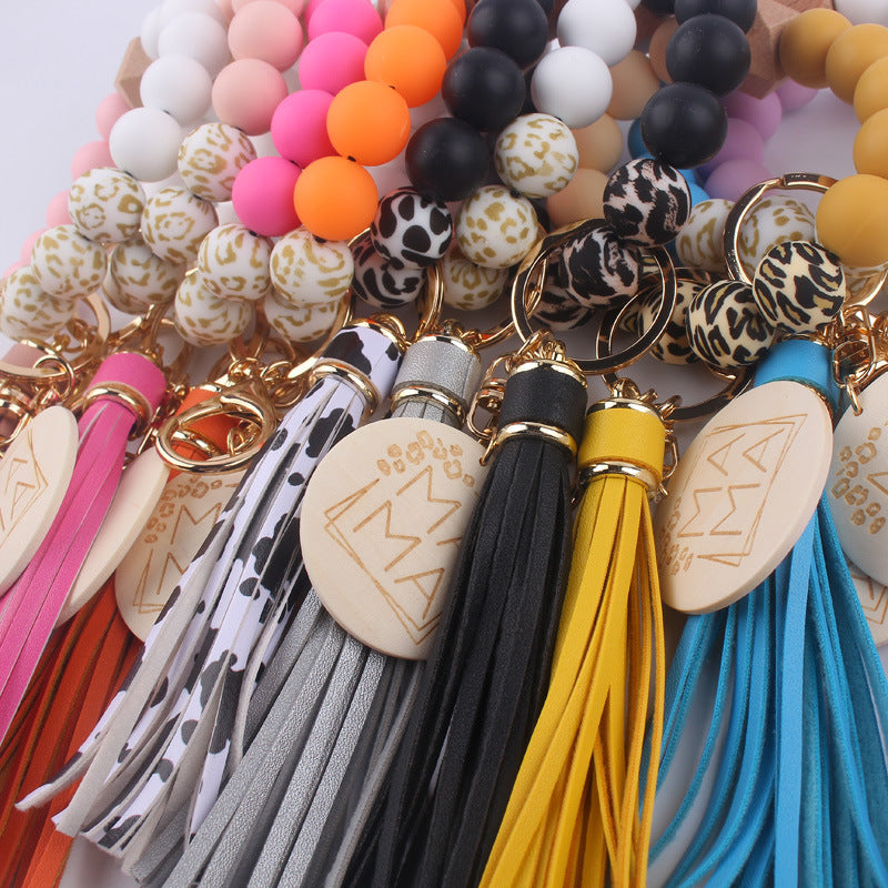 Wholesale Printed Silicone Beaded Wrist Keychains