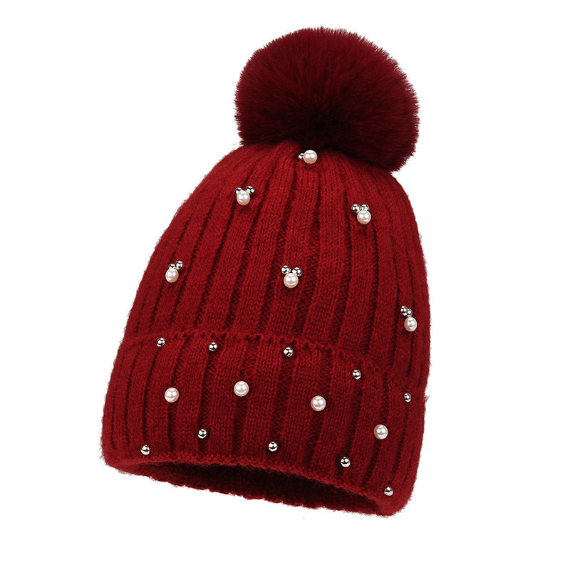 Wholesale Plush and Thick Insulation Knitted Hats with Diamond Wool Hats