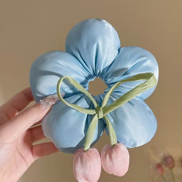 Wholesale oversized flower tulip hair rope cute large intestine hair ring sweet girl hair accessories mother gift