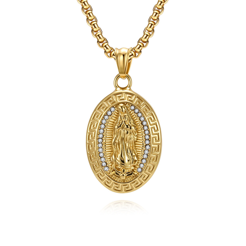 Wholesale Virgin Mary Titanium Steel Necklace Plated Retro Great Wall Pattern Men's Pendant