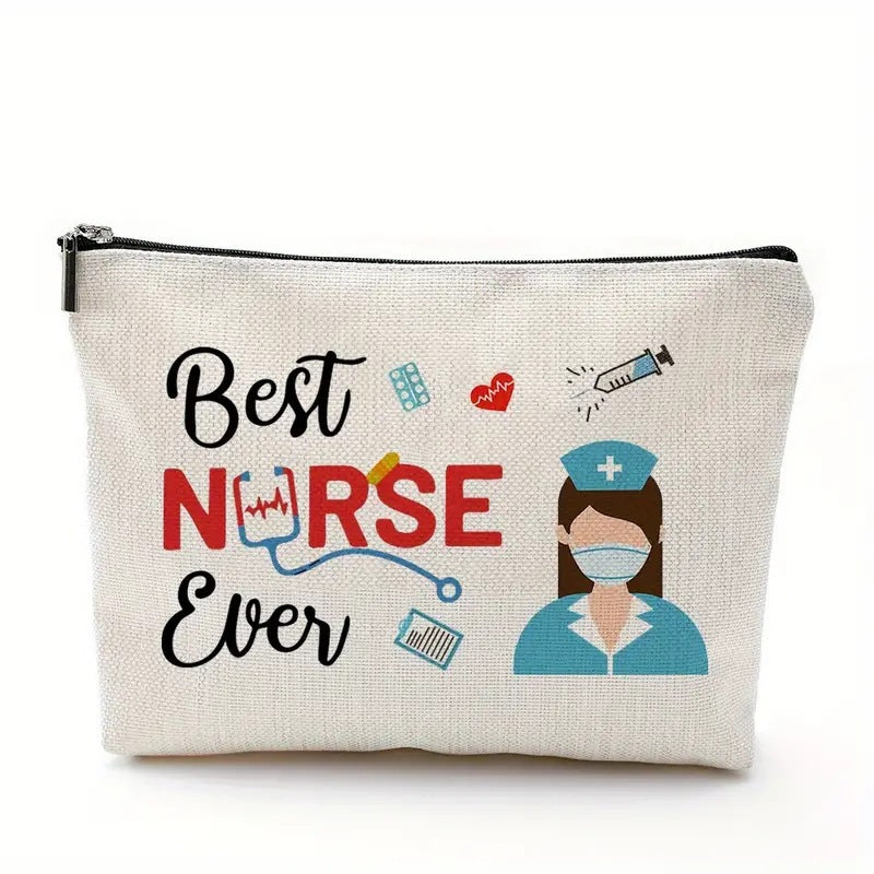 Wholesale Cotton and Linen Nurse Letter Print Storage Waterproof Linen Cosmetic Bag