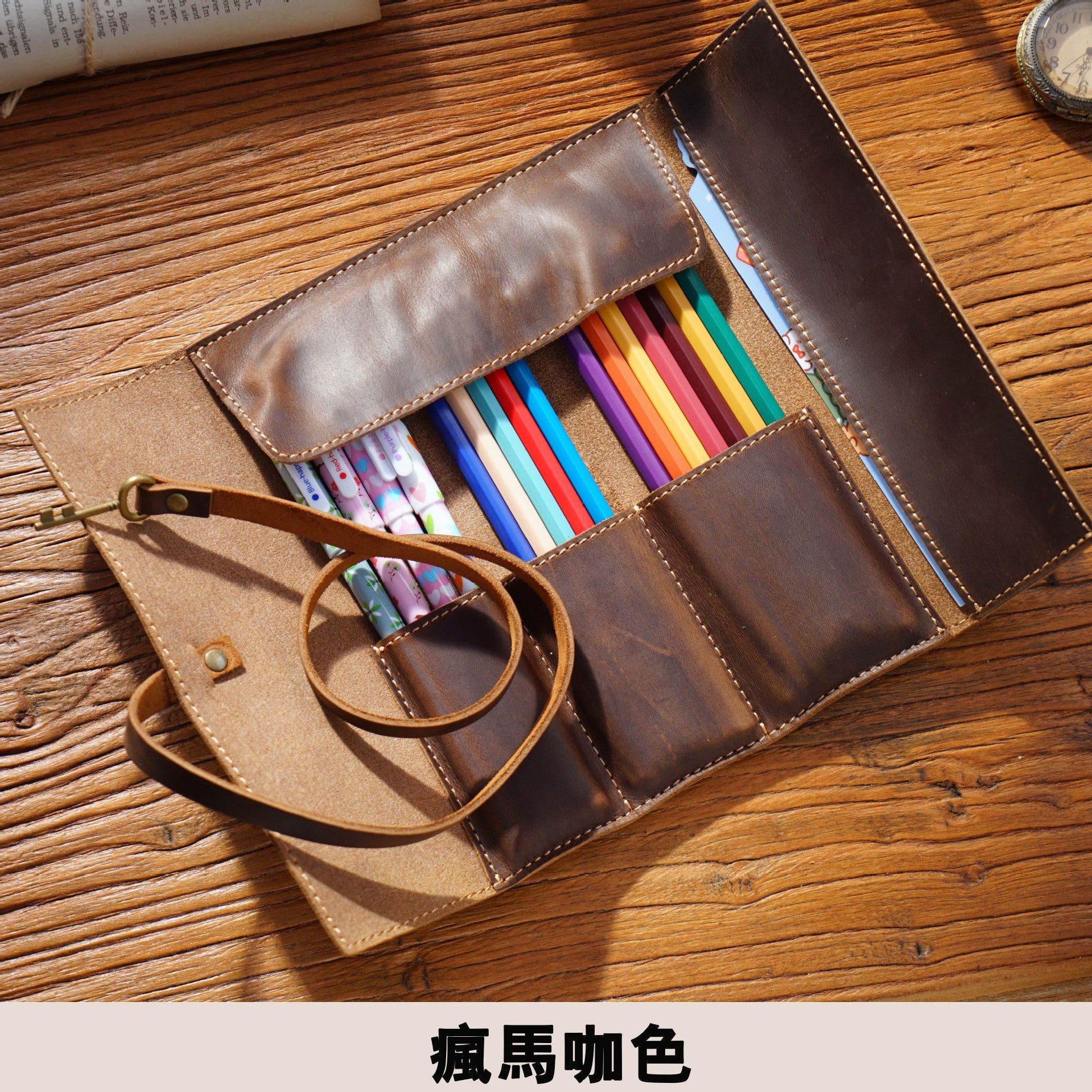 Wholesale Bidding Cowhide Retro Pen Bag