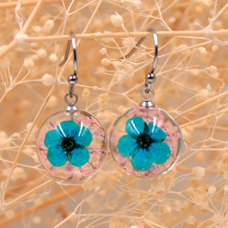 Wholesale 12pcs Handmade Transparent Round Small Daffodil Dried Flower Earrings