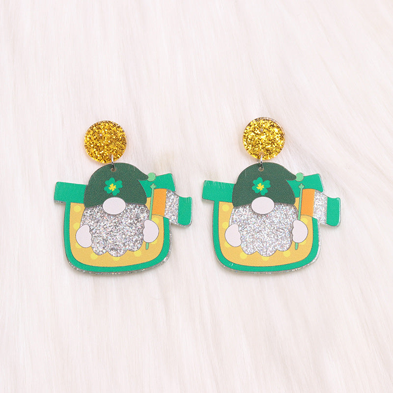 Wholesale Saint Patrick's Day Three Leaf Clover Dwarf Acrylic Earrings