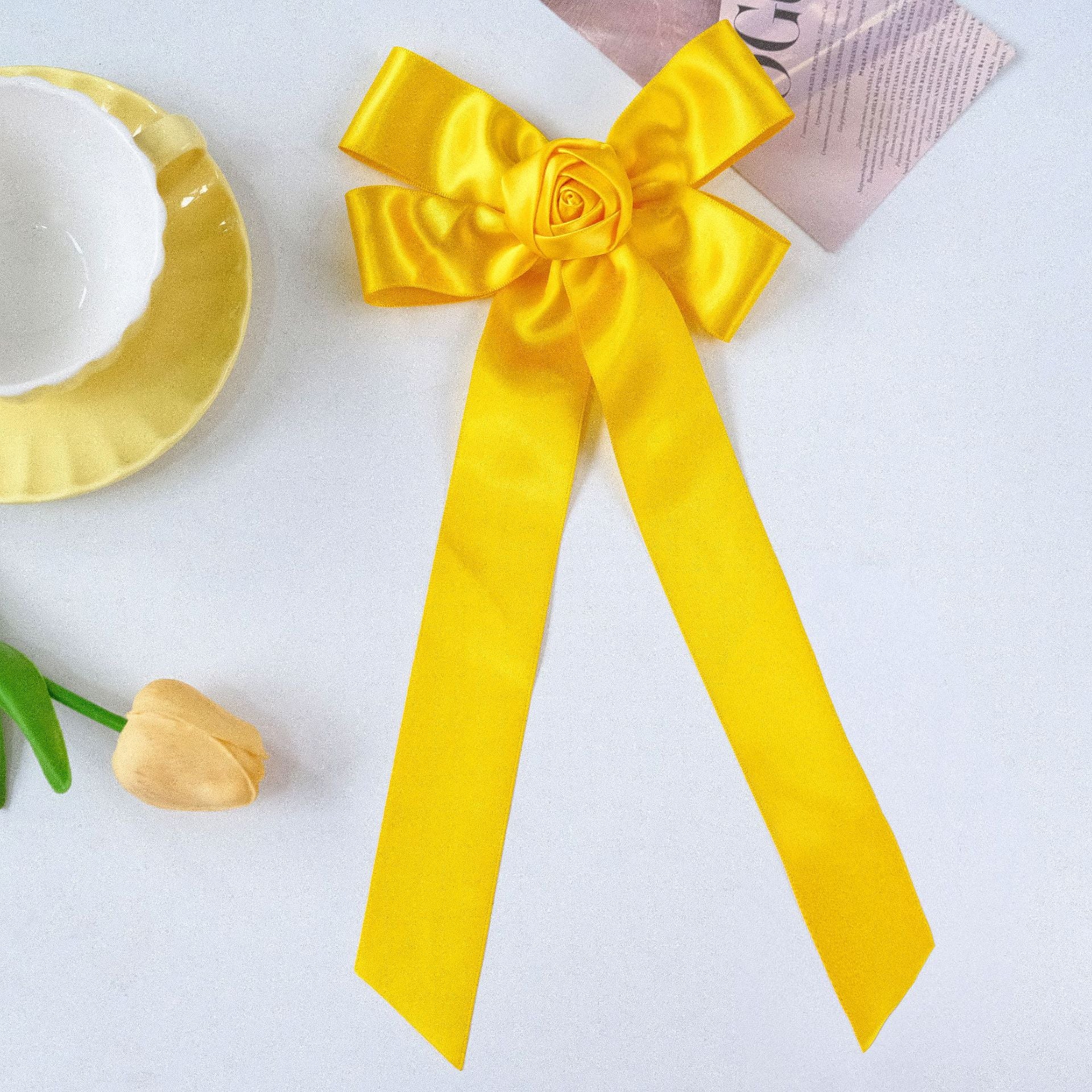 Wholesale Solid Color Polyester Ribbon Bow Hairpin Valentine's Day Handmade Rose Sweet Ribbon Fabric Duckbill Clip