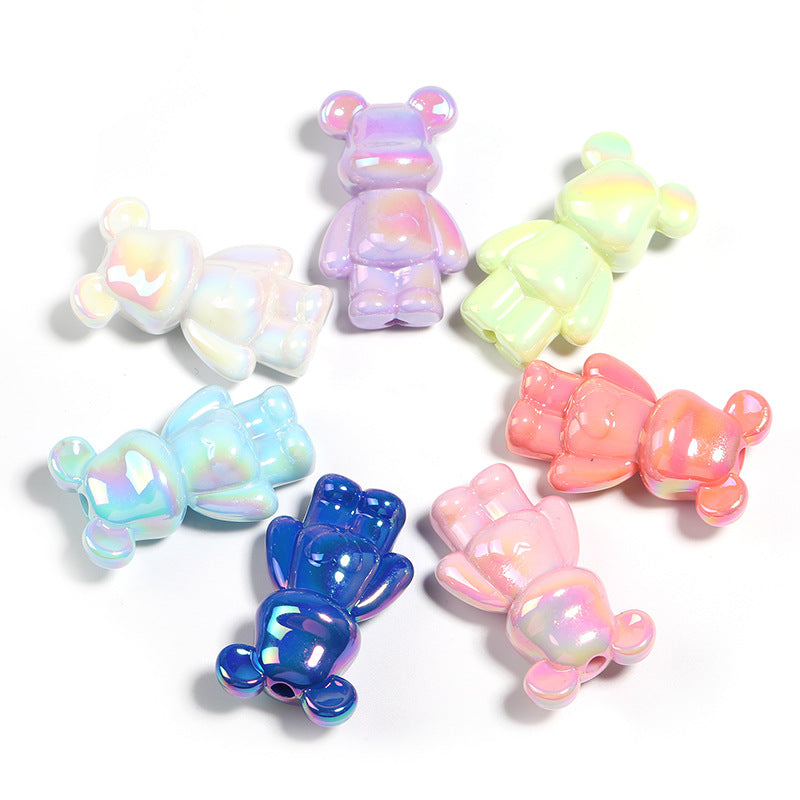 Wholesale 30pcs Luminous Standing Love Bear UV Plating Vertical Hole Acrylic Diy Beads