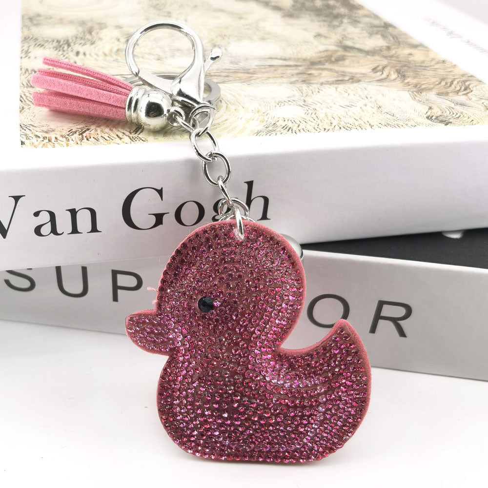 Wholesale 4pcs cartoon animal duck key chain rhinestone small yellow duck key chain