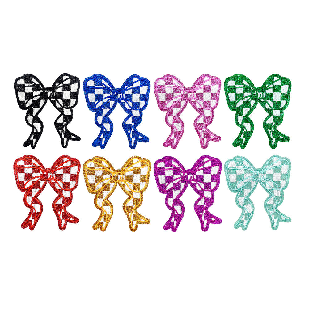 Wholesale Polyester Embroidered Plaid Bow Patches DIY Iron On Back Adhesive Craft Supply For Clothing