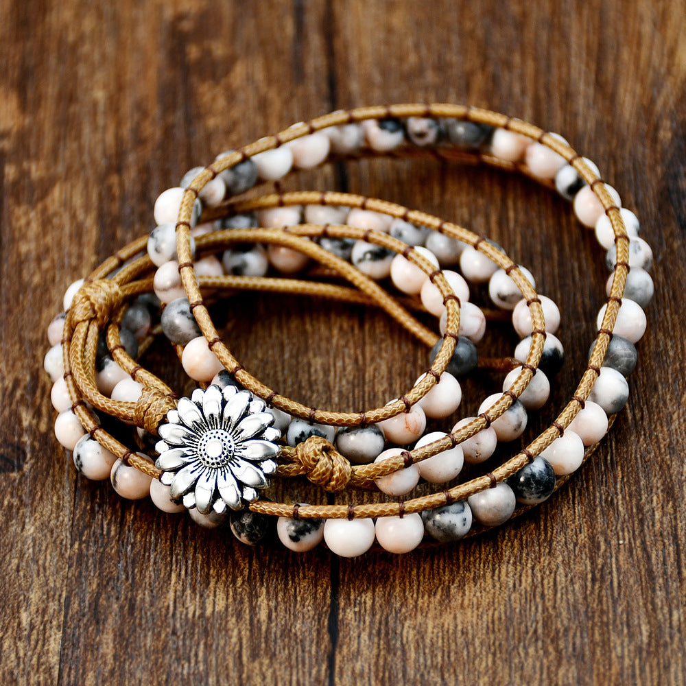 Wholesale  accessories hand-woven pink zebra stone beaded bracelet