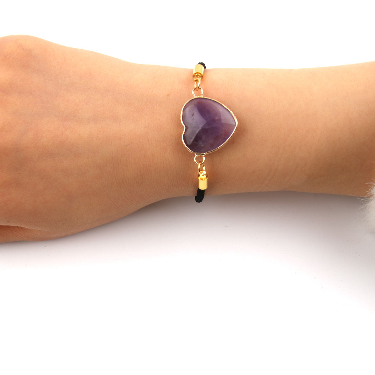Wholesale Natural Stone Amethyst Heart-shaped Edge Adjustable Love Bracelet