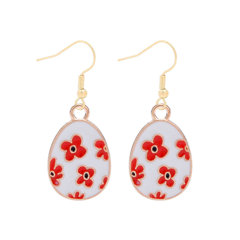 Wholesale Easter Egg Alloy Color Oil Dropping Wave Pendant Spring Carnival Party Earrings