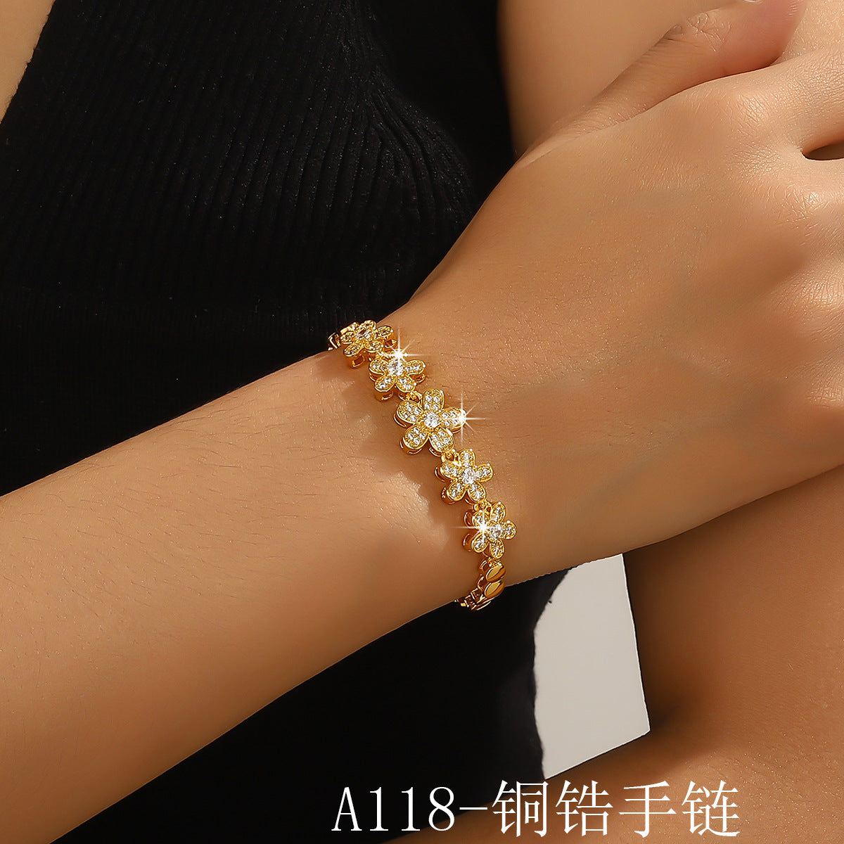 Wholesale Women S Gold Copper Zircon Geometric Rhinestone Bracelet For Dinner Party Evening Wear Chic Fashion Jewelry Gift