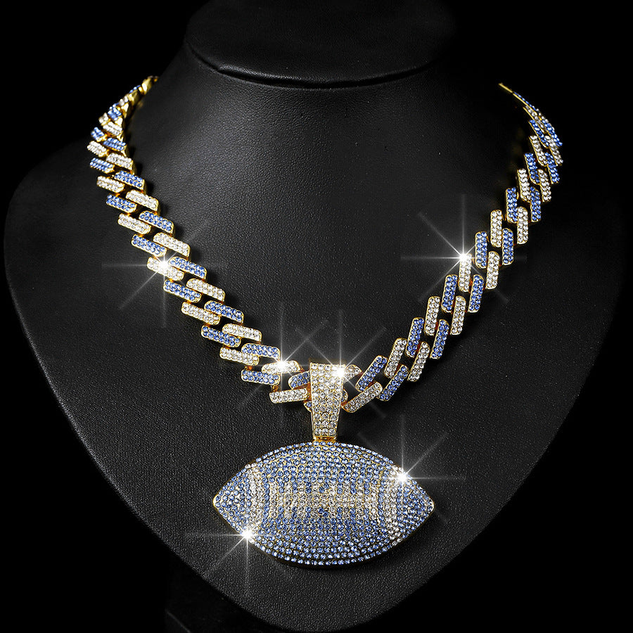 Wholesale Color Diamond Rugby Pendant Fashion Color Alloy Necklace