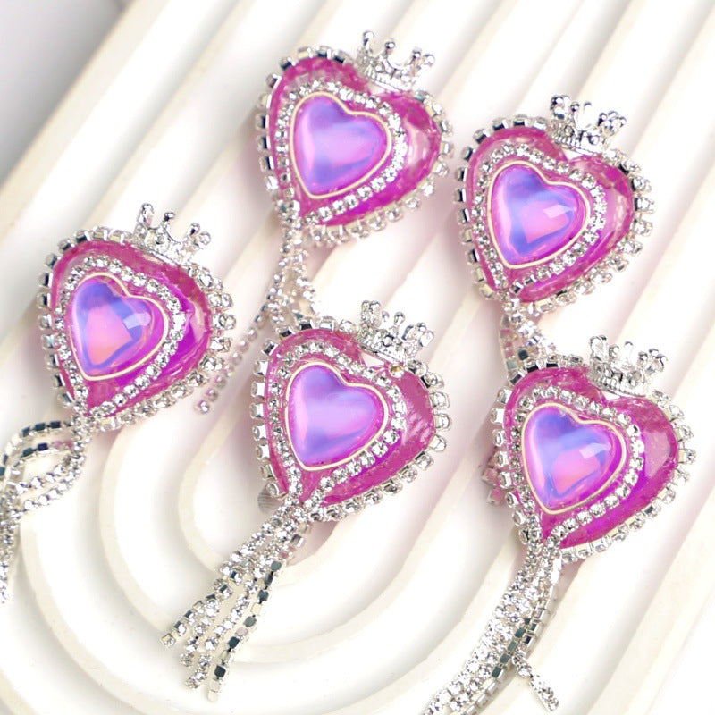 Wholesale 2PCS Soft Clay Love Crown Full of Diamonds and Tassel Beads